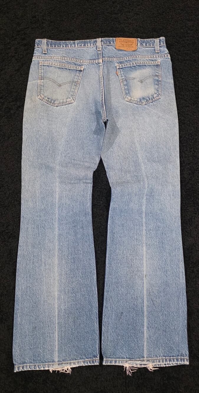 90s Levis 517 Orange Tab Vintage Bootcut Light Wash Distressed Denim Jeans 40/32